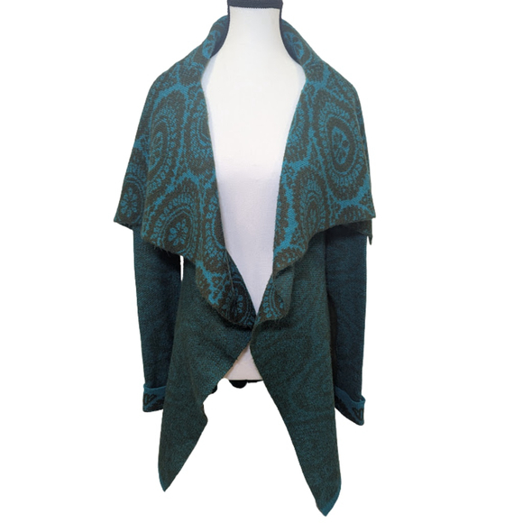 Buffalo David Bitton Teal Knit Wrap Sweater | Boho Artisan Cabincore Layer | M - Picture 6 of 13